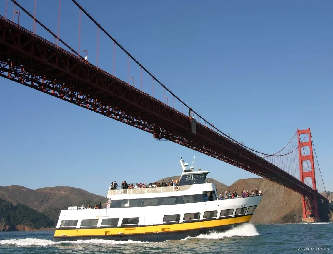 Golden Gate Bridge seen from below on the Alcatraz bay cruise